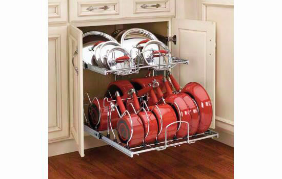 20-3/4"W 2-Tier Chrome Base Cabinet Pullout Cookware Organizer